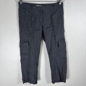 Eileen Fisher Women's 2 Dark Gray 100% Organic Linen Chino Cargo‎ Capri Pants